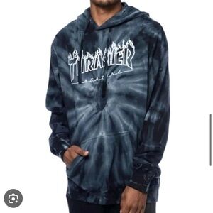 Thrasher Silver Logo Blue Tie dye Pullover Hoodie Rare